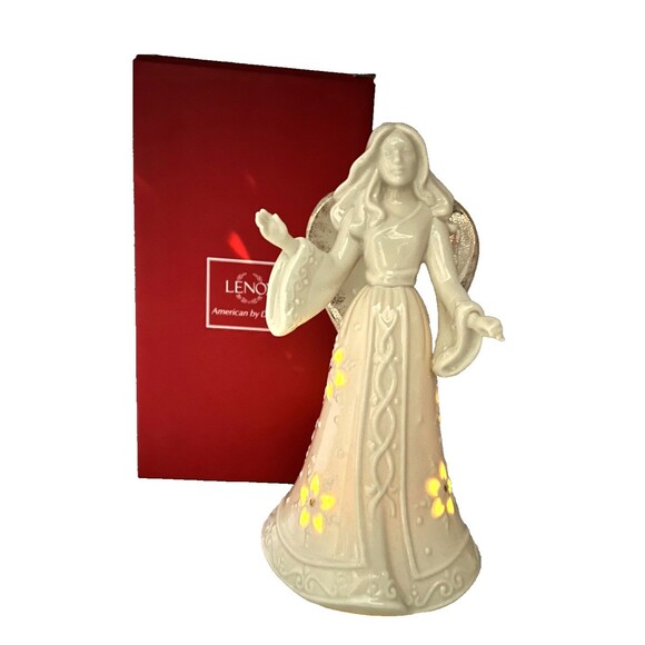 NIB LENOX Angel Light Up Figurine Ceramic Ivory Gold Wireless Snowflake Cutout - Picture 1 of 12